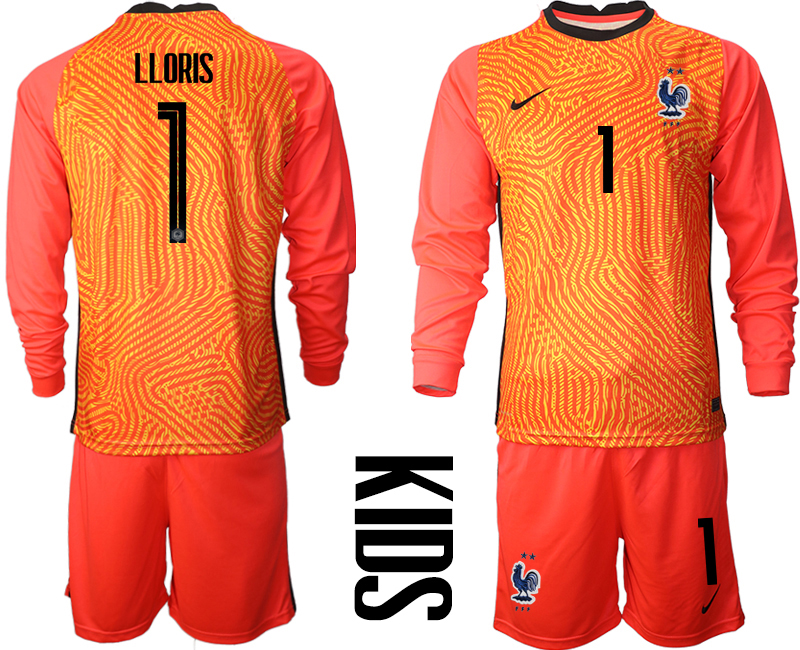 2021 France red goalkeeper long sleeve youth #1 soccer jerseys